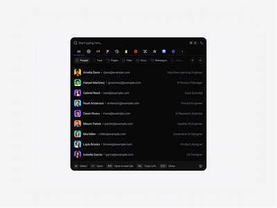 Search UI: Dark Mode command palette command search command text commands dark mode ux design system enterprise dark theme popup quick search search search bar search command search interface searchable list ui accessibility ul copy wcag dark ui