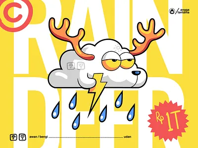 Raindeer character cloud cute design fun funny graphic design illustration mascot odd poster quirky rain reindeer t shirt vector vibrant weather weird