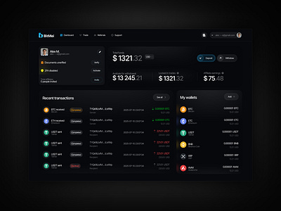⬆️ Crypto Wallet Dashboard UI affiliate earnings blockchain interface crypto dashboard cryptocurrency design digital assets finance tech modern ui productdesign secure crypto platform transaction tracking ui uiux user friendly design ux wallet management