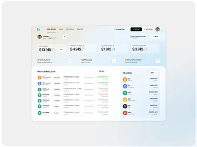 ⬆️ Crypto Wallet Dashboard UI - Light Theme affiliate earnings blockchain branding crypto dashboard cryptocurrency design digital assets financial technology light theme modern ui secure platform transaction history ui uiux user friendly interface. wallet management