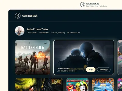 Daily UI #006 – User Profile card design dailyui game library gaming noto sans jp profile page ui design user profile web design