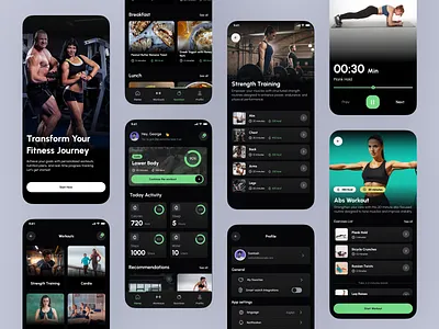 Fitness App UI Design – Modern Gym & Workout Tracker Concept appdesign cleandesign darkmodeui designinspiration dribbble fitnessapp fitnessui gymapp healthandfitness healthapp minimaldesign mobileappdesign modernui trainingapp uidesign uiuxdesign userinterface uxdesign workoutapp workouttracker
