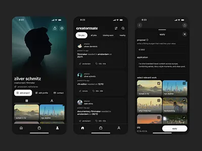 Dark Mode Mobile Screens. branding design graphic design identity illustration logo logo design ui ux vector