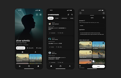 Dark Mode Mobile Screens. branding design graphic design identity illustration logo logo design ui ux vector