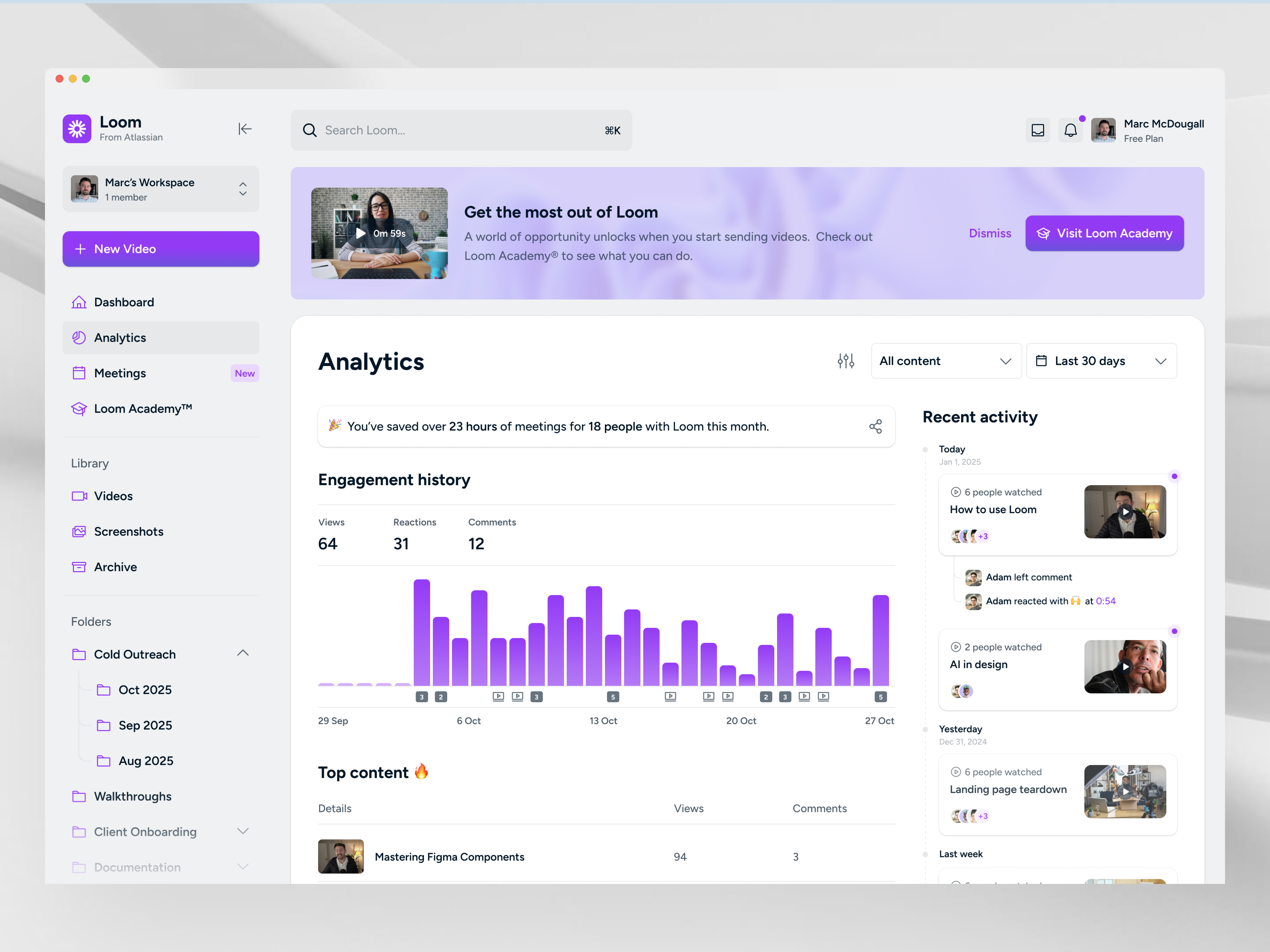 Loom – Redesign concept activity feed analytics app insights loom product ui re redesign ui video