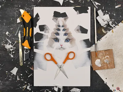 Dominique, studio cat cats collage dribbble eyes scissors studio