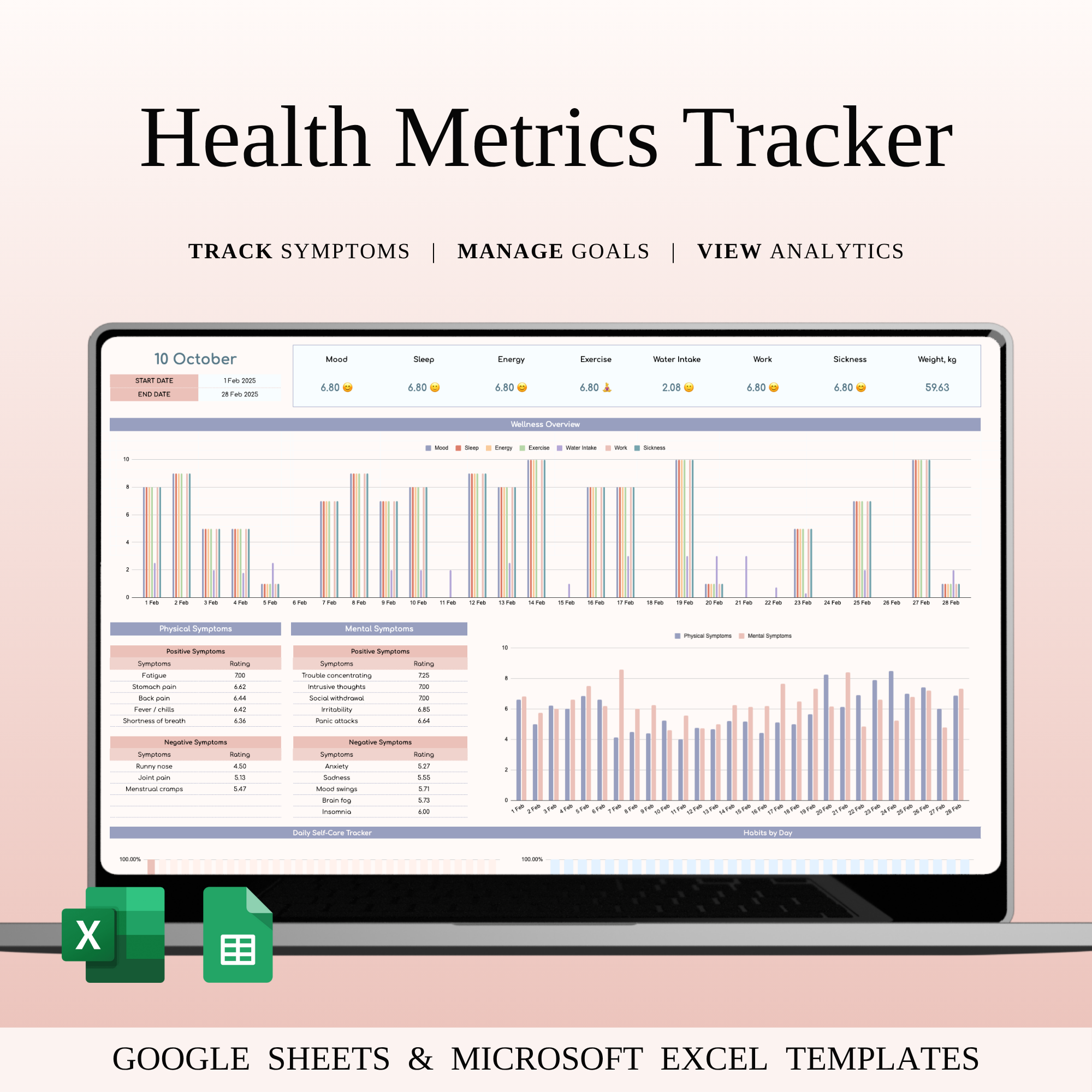 Health Metrics Tracker Spreadsheet Template Excel blood pressure log body metrics tracker excel tracker exercise tracker fitness data fitness health planner glucose tracker google sheets health health dashboard health data template health monitoring health tracker medical records spreadsheet medical tracking nutrition log personal health vitals tracker weight tracker wellness management wellness spreadsheet