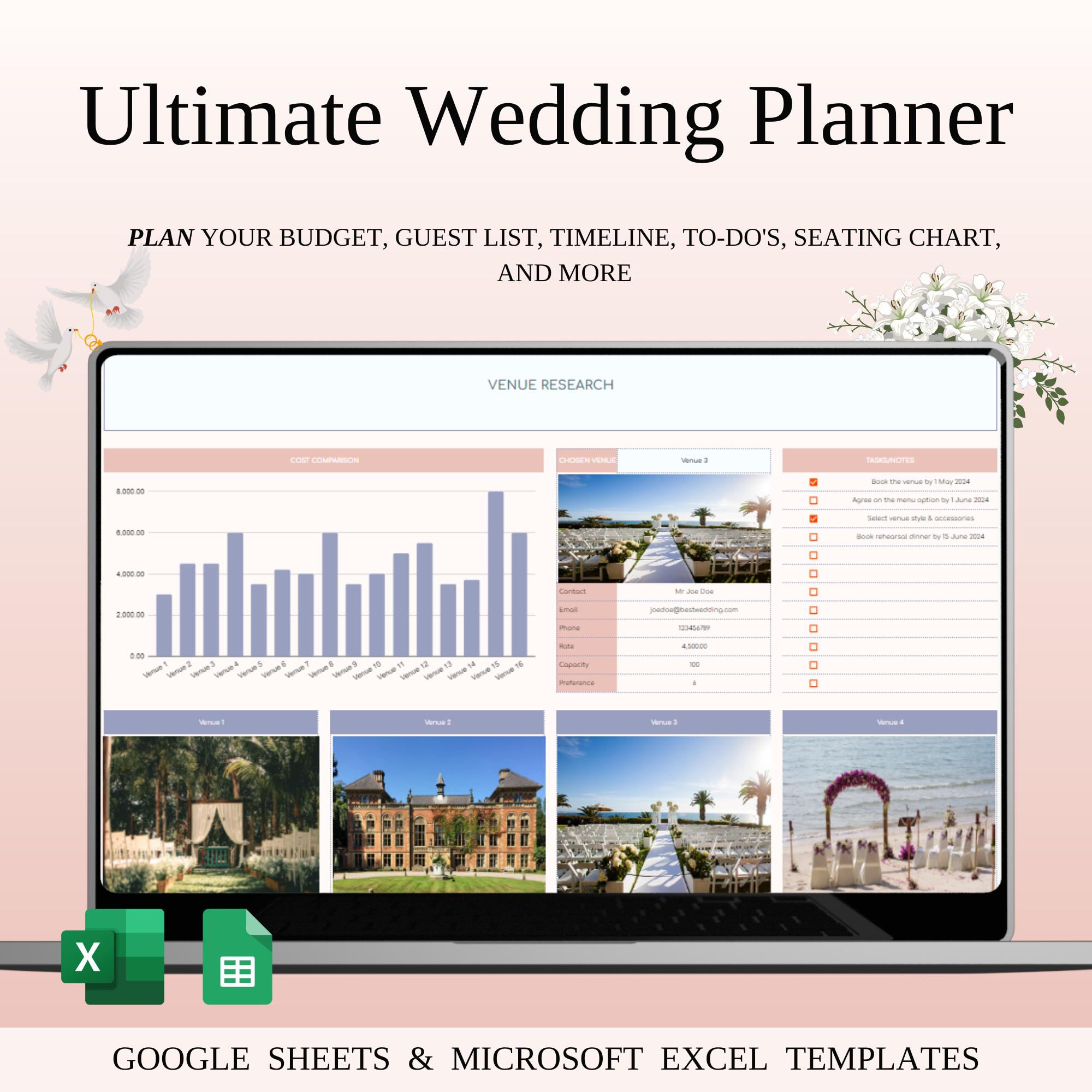 Wedding Planner Spreadsheet Template for Google Sheets & Excel bridal planner ceremony planning event coordinator event planning excel wedding template google sheets planner guest list tracker invitation tracker planning dashboard reception planning timeline planner vendor management wedding budget wedding budget spreadsheet wedding checklist wedding day schedule wedding expenses tracker wedding organizer wedding planner wedding spreadsheet