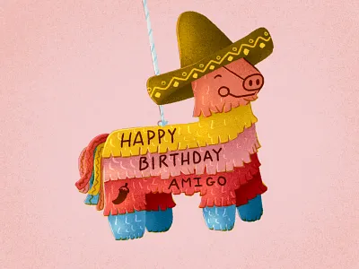 Happy Birthday Piñata birthday children illustration cute funny greeting card illustration kids mexican party pinata procreate stationary