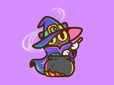 Magic Cat animal animal logo black cat branding cartoon logo cat logo cute cute logo halloween icon identity illustration kawaii logo logo magic mark mascot logo playful season spooky