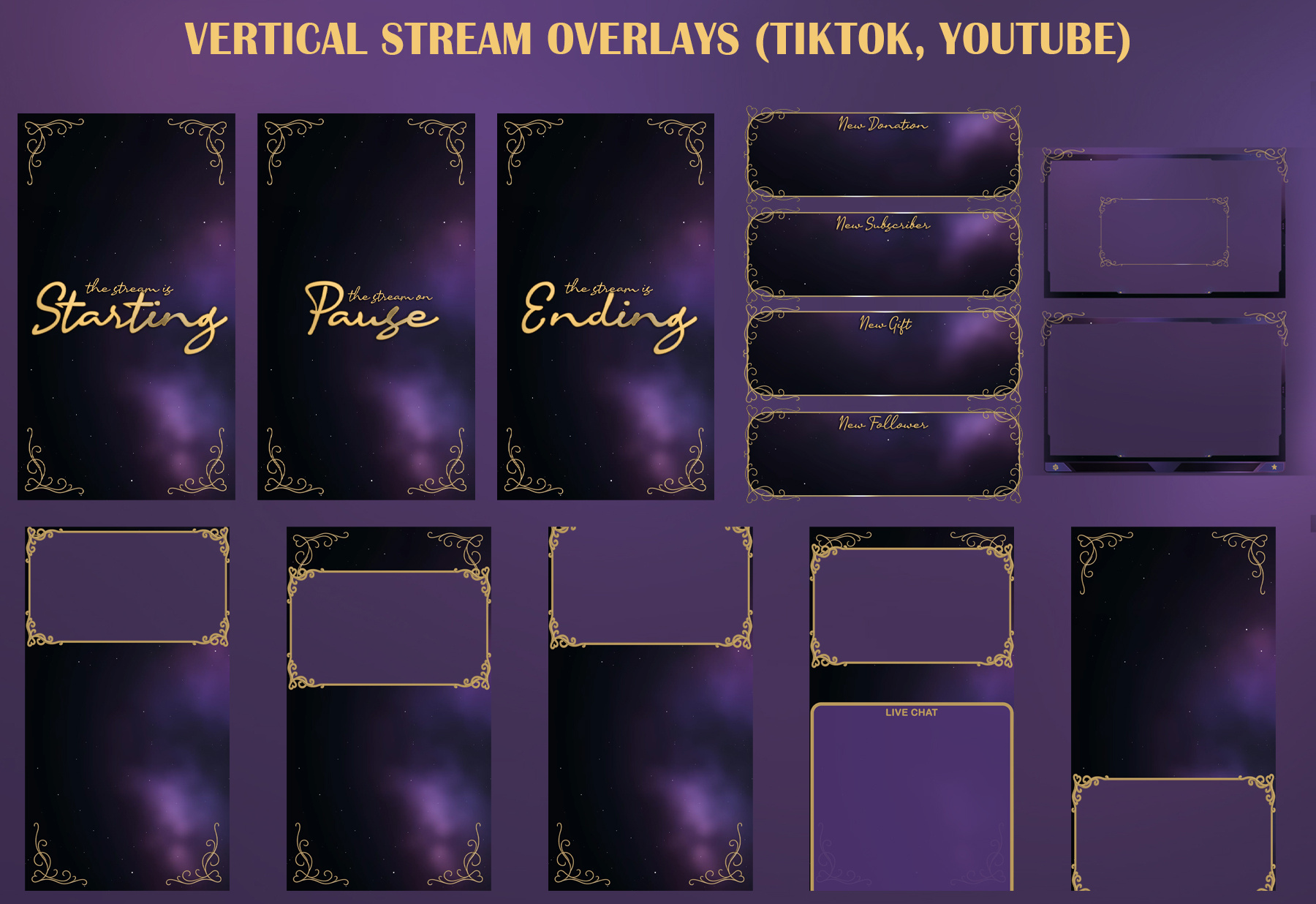 Royal Purple Vertical Stream Pack – Animated TikTok Overlay 9:16 overlay animated overlay animated tiktok frame gaming overlay just chatting overlay kick stream overlay live stream overlay mobile live overlay obs overlay streaming graphics streamlabs overlay tiktok layout tiktok live design tiktok overlay tiktok stream pack twitch overlay vectorkingstudio vertical stream overlay vtuber overlay youtube live overlay
