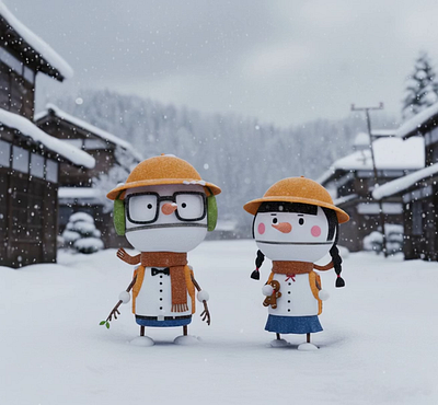 FUROBOT - 017 Snow Boy + 018 Snow Girl 3d ai animation motion graphics robot