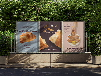 Le Petit Four French bakery outdoor posters advertising bakery banner design branding clean design coffee croissant food food poster french pastry graphic design minimalist outdoor poster pastry photoshop