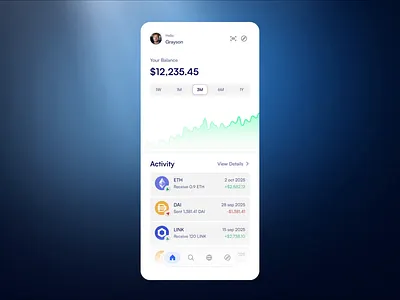 Wallet button navigation crypto mobile app motion graphics navigation product design ui ux design