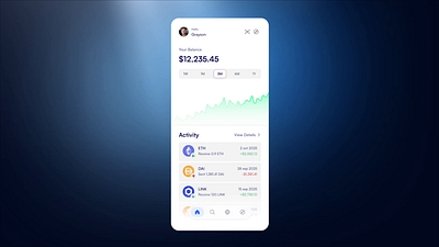 Wallet button navigation crypto mobile app motion graphics navigation product design ui ux design