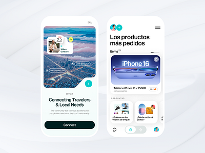iOS Design app bring it clean flat ios main navigation onboarding products screen sell shop travel travelers ui ux