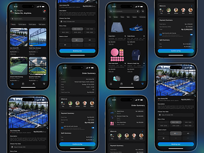 Padel App — Book Courts, Split Bill, Train Smarter, Shop Faster aplikasi padel blue design book courts book padel courts booking court dark mode dark mode app modern design padel padel app padel courtrs padel mobile padel mobile app padel ui shop shop padel split bill split bill court sport sport app