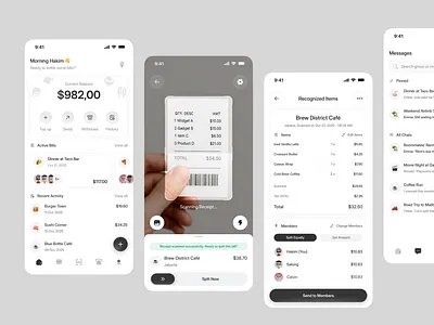 Splitly – Modern Bill Splitting & Receipt Scanner UI bill split app clean ui fintech ios design minimal ui mobile app product design receipt ocr ui design ux design