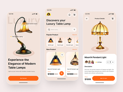 Luxury Lamp Shopping App | Modern E-Commerce UI/UX Design 💡 app app design application ui ecommerce ecommerce app ecommerce shop furniture grunge texture lamp lightning luxury mobile mobile design mobile ui modern shop shopping app trend ui ui design