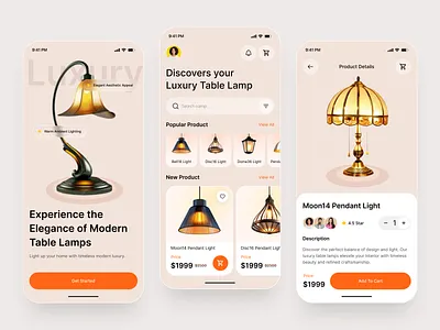 Luxury Lamp Shopping App | Modern E-Commerce UI/UX Design 💡 app app design application ui ecommerce ecommerce app ecommerce shop furniture grunge texture lamp lightning luxury mobile mobile design mobile ui modern shop shopping app trend ui ui design