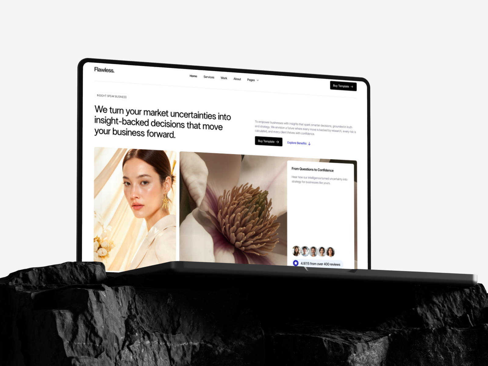 Flawless - Professional Service Website agency branding design design studio framer template landing landing page template ui ui design ux web design webflow template webflow. website