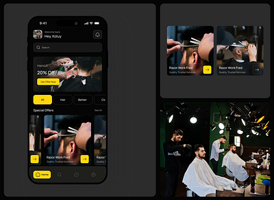 Barber Shop Mobile App Design appdesign appointmentapp appui barberapp barbershopapp bookingapp foryou minimalui mobileappdesign moderndesign salonapp serviceapp uidesign uxdesign
