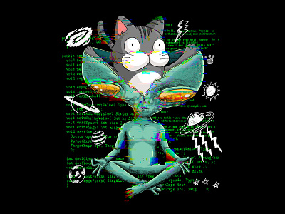 Alien Cat Glitch (T-shirt Design) 404 alien branding cat cats cute cat design illustration illustroboy illustroboystudio popart tshirt design unique