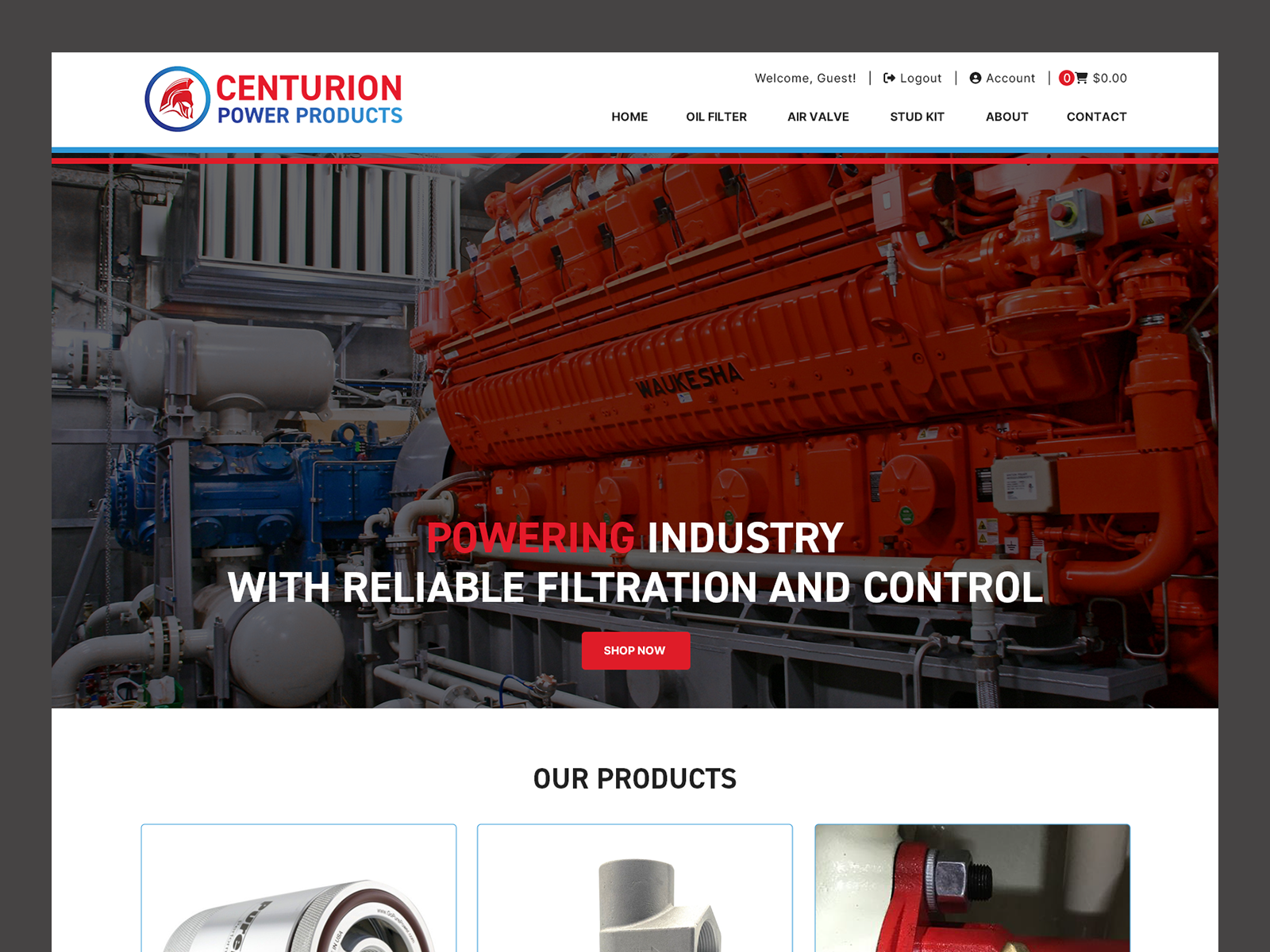 Centurion Power Products // Web Design automotive ecommerce filter filtration industrial industry oil oil filter online store retail valve