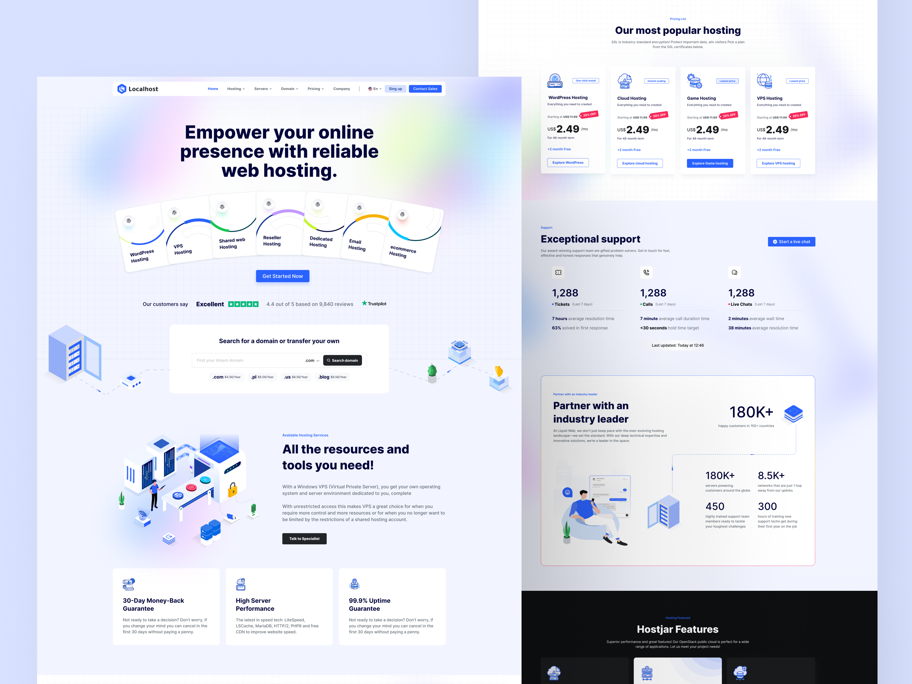 Example of Hosting  Website UI Template Design 