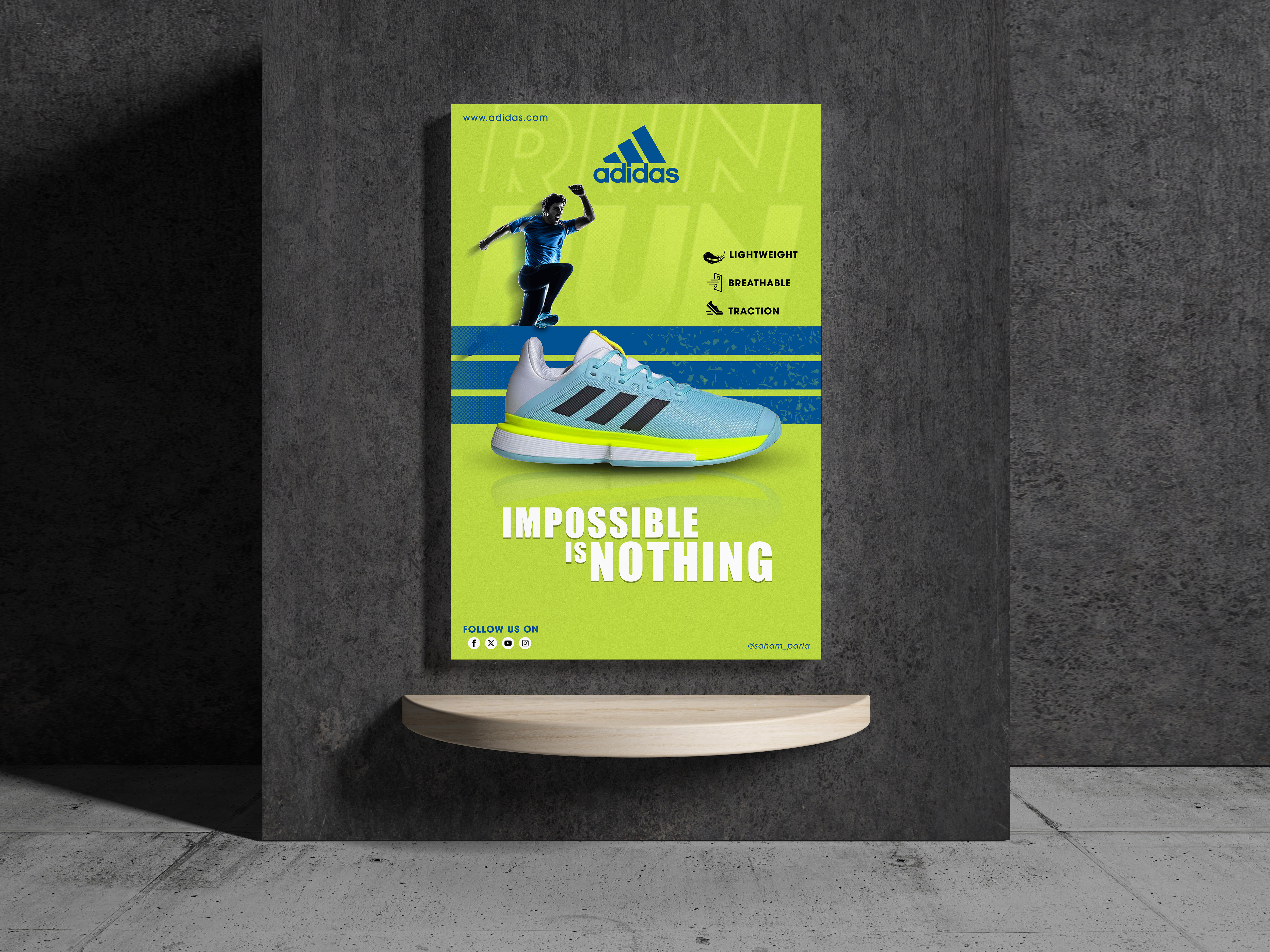 Adidas Footwear Campaign | Poster Design adidas advertising athletic design color contrast commercial design concept ad creative direction footwear design graphic design marketing campaign photoshop poster design shoe advertisement sports poster visual design