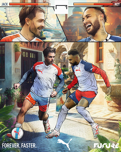 Neymar v Grealish illustration advertising akyanyme brasil designer dibujo digitalart fifa goalenespanol grealish history ilustracion media mexico national neymar noai painting puma soccer social