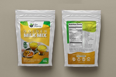 Milk Mix Powder Pouch Label Design branding clean creative design eco green healthcare healthy india modern nutritient organic powder print professional turmeric