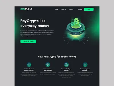 Cryptocurrency Landing Page blockchain crypto landing page crypto website dark theme digital agency finance finance landing page fintech landing page modern ui ui design ux web web design web3 website website design website ui