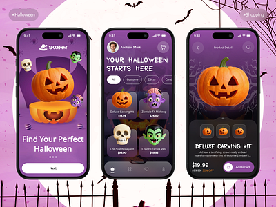 🎃 SpookMart – Halloween Decor Shopping App ai app app design decor e commerce ecommerce app halloween halloween app halloween app design halloween design halloween party halloween store mobile app mobile ui pumpkin shop shopping shopping app spooky store uxui