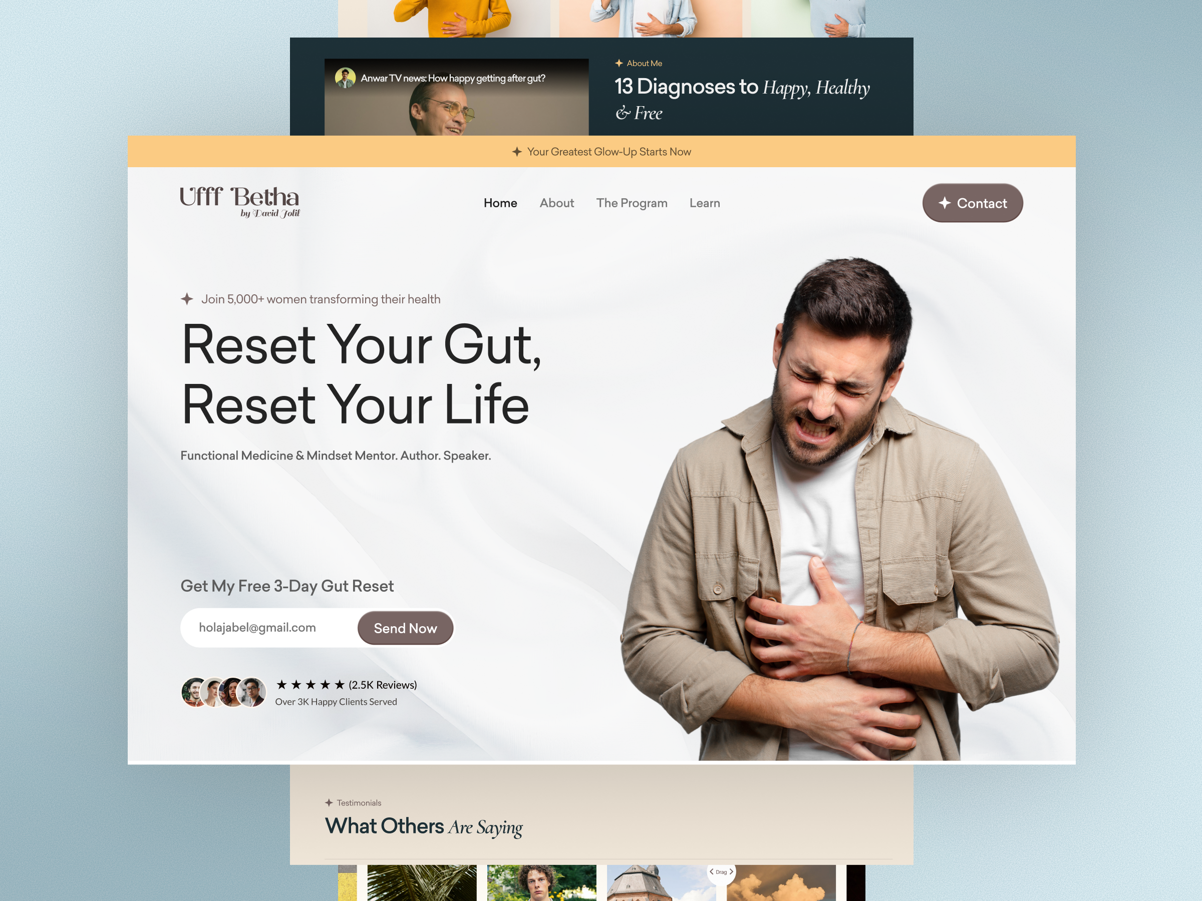 Gut Health Expert Website | Health & Medical | Gut Reset UI doctor portfolio design doctor website functional medicine website gut health gut reset landing page gut reset website health and fitness health coach website healthcare web design healthcare website jabel lifestyle coach website medical medical professional minimal wellness ui nutrition coach website personal website wellness website design