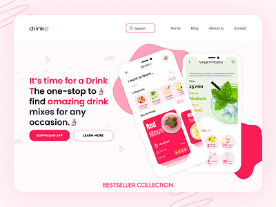 🍹Drinko Web UI — Discover Your Next Favorite Drink app appdesign appui branding cocktail web design dribbble drink web ecommerce figma figmadesign financeapp mobiledesign mocktail web moderndesign productdesign ui uidesign uiux