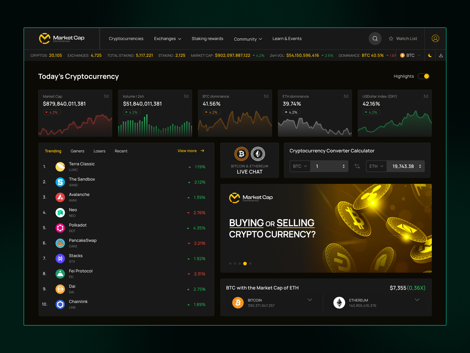 Example of MarketCap - Crypto Trading Web App