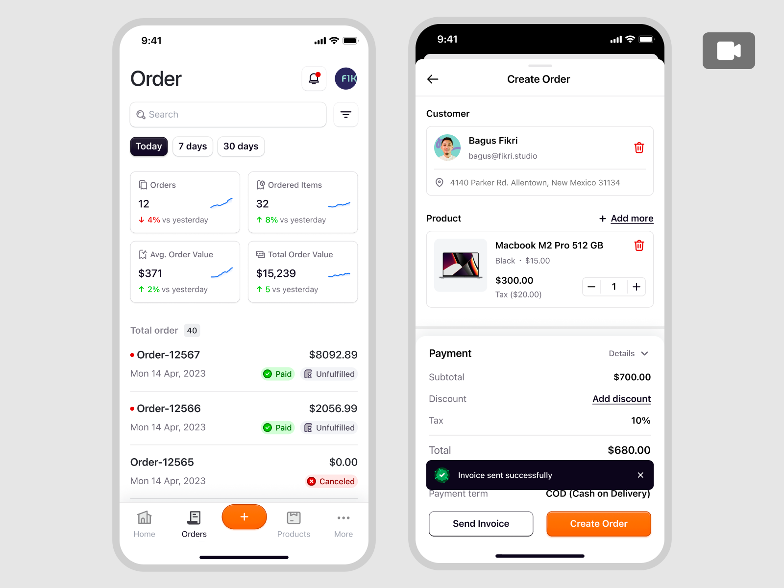 Ecomiq – Mobile Order Creation Flow for E-Commerce animation b2b crm customer management dashboard ecommerce marketplace mobile app mobile design online store order management product design product management prototype saas saas design sales ui ux