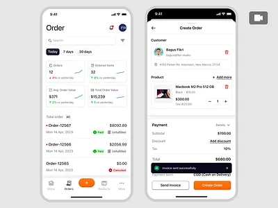 Ecomiq – Mobile Order Creation Flow for E-Commerce animation b2b crm customer management dashboard ecommerce marketplace mobile app mobile design online store order management product design product management prototype saas saas design sales ui ux