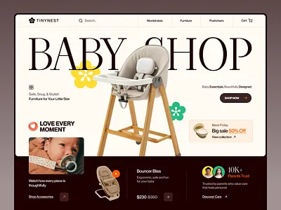 Tinynest - Baby Products eCommerce Web Design baby baby accessories baby care baby clothing baby essentials baby furniture baby shop baby skincare baby store ecommerce infant care kids accessories landing page landingpage newborn toy store web design webdesign website design website designer