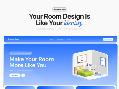 Creative Room - Landing Page Design 3d bento creative design hero home house identitiy landing page room section ui ux web web design