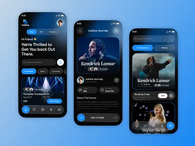 Event Ticketing App app design best app design dark mode event event appointment app event booking event booking app event management app event ticket event ticketing app ios minimal design mobile app mobile app design mobile app template mobile ui design ticket ticketing app
