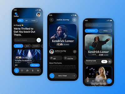 Event Ticketing App app design best app design dark mode event event appointment app event booking event booking app event management app event ticket event ticketing app ios minimal design mobile app mobile app design mobile app template mobile ui design ticket ticketing app
