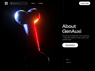 GenAuxi Landing Page web design bone NFT 3D animation 3d 3d animation 3d art e commerce finance fintech hero hero animation hero image hero section landing landing page landingpage nft web web design web3 webdesign