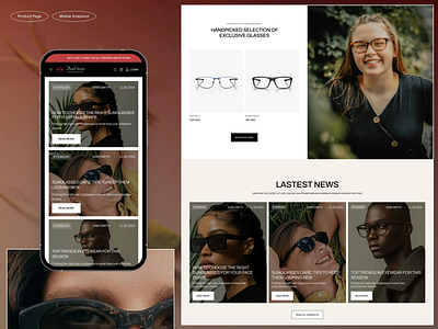 Eyewear E-Commerce Website Design bannerdesign cleanlayout eyewearwebsite figmadesign glassesstore herosection homepagedesign landingpagedesign latestnewssection luxurybrand minimal morden design minimaldesign modernui newarrivalssection productcards responsivedesign responsiveui