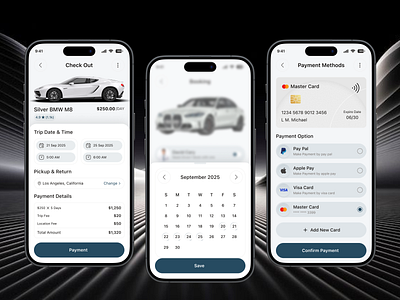 🚗 Car Rental App – Checkout & Payment Flow app design booking app car app car rental app checkout ui clean ui dailyui design inspiration digital product figma design interaction design minimal design mobile app mobile app design mobile ui modern ui payment ui ui design ux design ux ui