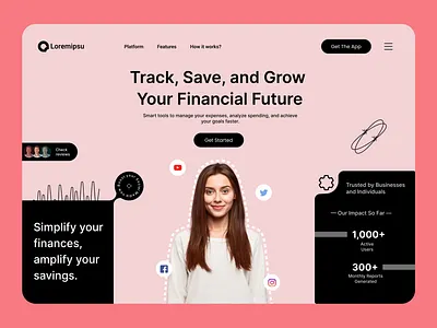 Track,Save, Grow - Hero Section Design cleanui dashboarddesign designinspiration dribbbledesign financeapp financedesign financialtechnology fintechdesign fintechui herosection landingpage saasdesign uiuxdesign webdesign webflowdesign