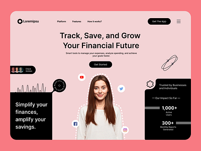 Track,Save, Grow - Hero Section Design cleanui dashboarddesign designinspiration dribbbledesign financeapp financedesign financialtechnology fintechdesign fintechui herosection landingpage saasdesign uiuxdesign webdesign webflowdesign