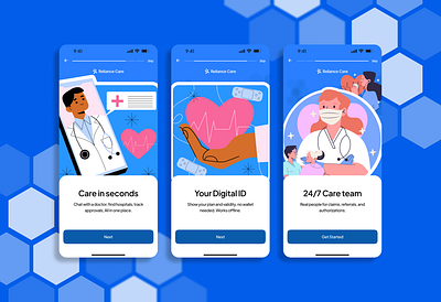 Reliance Care App Redesign animation blue healthcare hmo hospital login logo mobile mobile app onboarding prototype redesign