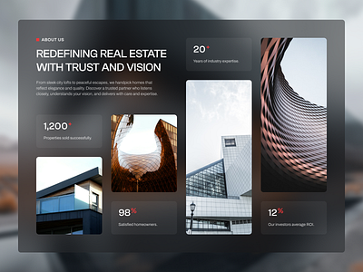 Discover living, redefined by AXIUM aboutsection architecture bold building clean darkmode grey house modern realestate red template ui ux web web design webflow website